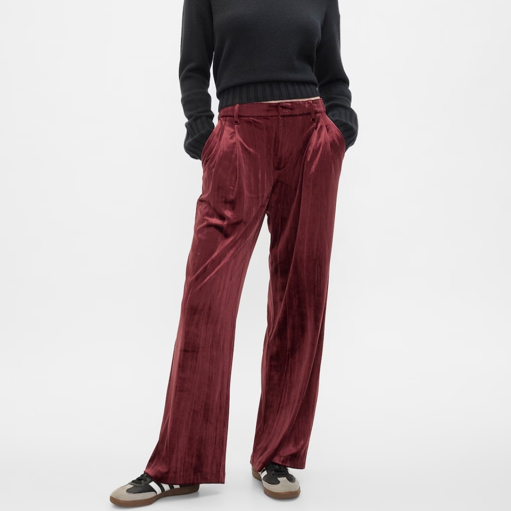 GAP Burgundy Wide Leg Velvet Pants